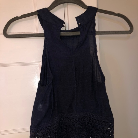 NAVY BLUE FLOWY HALTER TOP W/ LACE BOTTOM - Picture 3 of 6